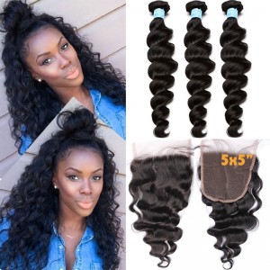 Brazilian Hair Weave Bundles With Closure 8A Loose Wave With Closure 3 Bundles Honey Queen Hair Products With Closure Bundle