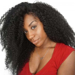 Natural Color Unprocessed Peruvian Virgin 100% Human Hair Kinky Curly Full Lace Wigs