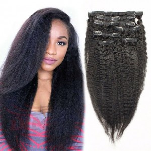 8A Italian Coarse Yaki Clip In Hair Extensions Brazilian Kinky Straight Clip In Human Hair Extensions For Black Women 