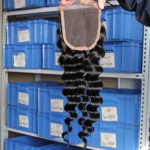 European Virgin Hair Deep Wave Free Part Lace Closure 4x4inches Natural Color