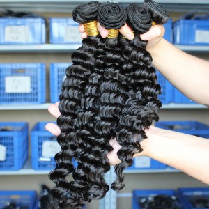 Natural Color Peruvian Virgin Human Hair Deep Wave Hair Weave 3 Bundles