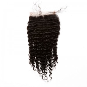 Mongolian Virgin Hair Kinky Curly Three Part Lace Closure 4x4inches Natural Color 