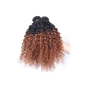 Peruvian Virgin Human Hair Kinky Curly Ombre Hair Weave Color 1b/#30 3 Bundles