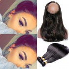 360 Frontal Closure With 2 Bundles Straight Brazilian Virgin Hair 360 Lace Band Frontal