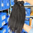 Natural Color Kinky Straight Peruvian Virgin Human Hair Weaves 4pcs Bundles