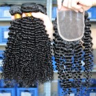 Brazilian Virgin Human Hair Kinky Curly Lace Closure with 3pcs Hair Weaves