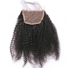 Mongolian Virgin Hair Afro Kinky Curly Three Part Lace Closure 4x4inches Natural Color
