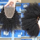 Peruvian Virgin Hair Afro Kinky Curly Three Part Lace Closure with 3pcs Weaves