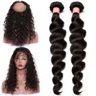 360 Lace Frontal Band with Cap Loose Wave Brazilian Virgin Hair Lace Frontals with Two Bundles