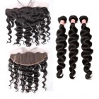 Natural Color Loose Wave Peruvian Virgin Hair Lace Frontal Free Part With 2pcs Weaves