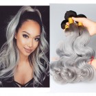 Color 1B/Grey Body Wave Brazilian Virgin Hair Weaves 3pcs Buddles