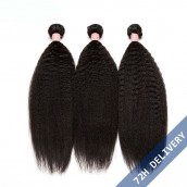 Natural Color Kinky Straight Brazilian Virgin Human Hair Extensions Weave 3 Bundles