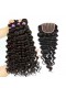 Indian Remy Human Hair Deep Wave Free Part Lace Closure with 3pcs Weaves Weft
