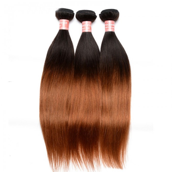 Silk Straight 1b 30 Ombre Color Brazilian Virgin Human Hair Weave