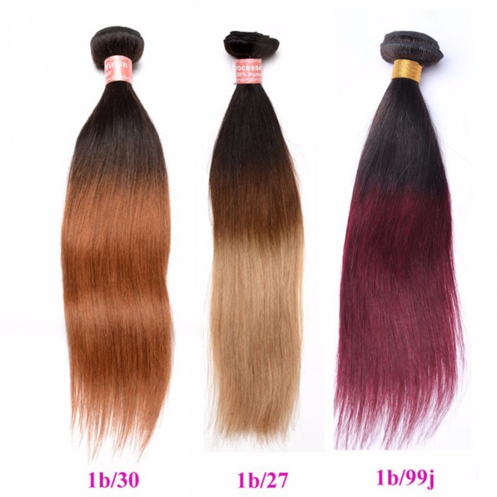 Silk Straight 1b 30 Ombre Color Brazilian Virgin Human Hair Weave