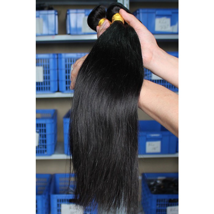 Natural Color Silky Straight Indian Remy Human Hair Extensions